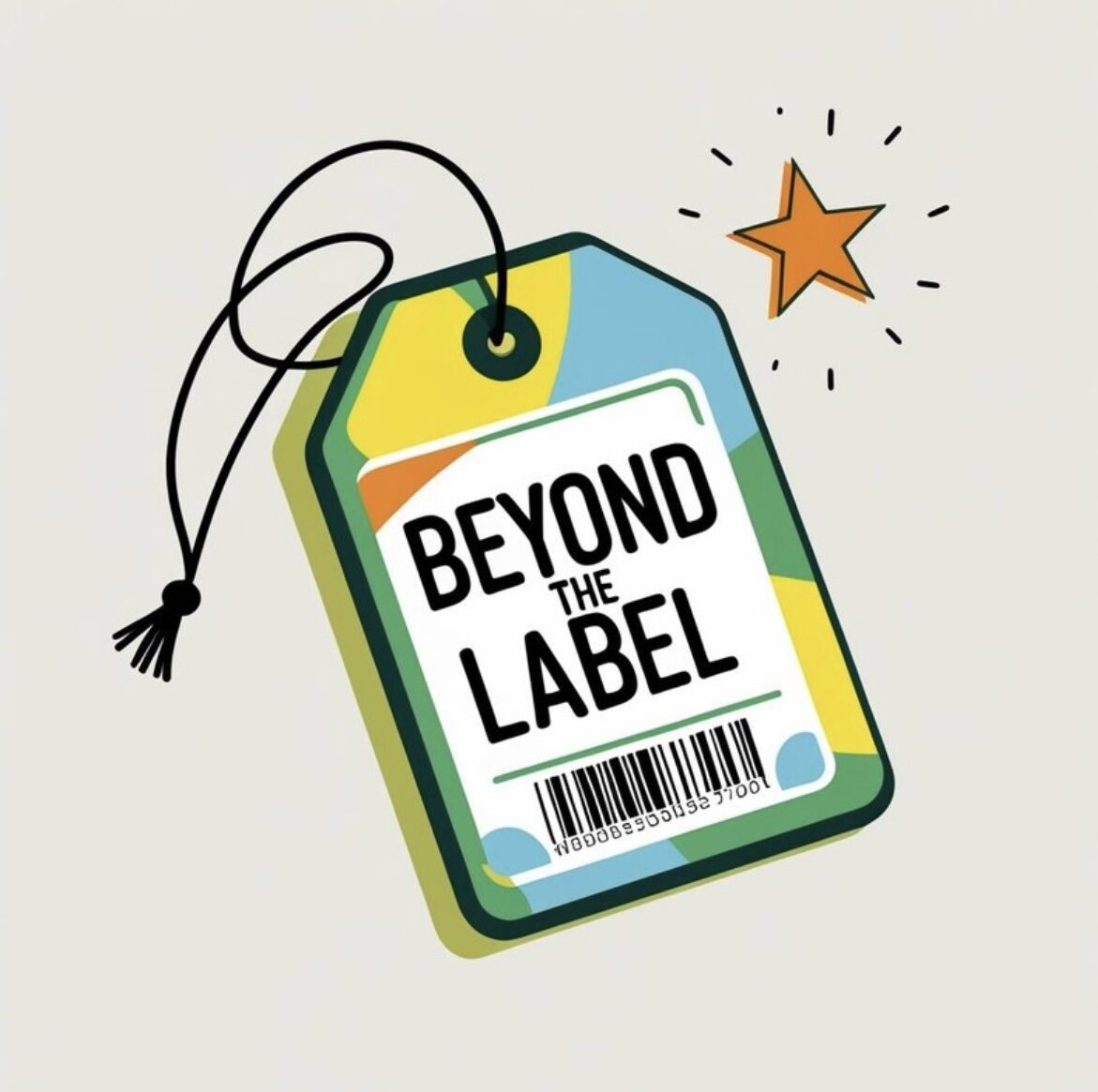 Logo for Beyond the Label - a colorful price tag with a orange star to the right of it.